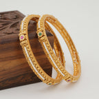 Stunning pearl line stone gold bangle set