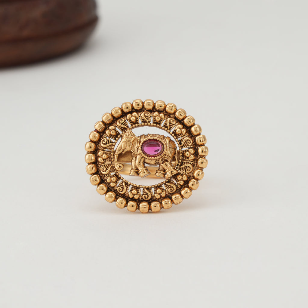 Cute elephant gold ruby finger ring
