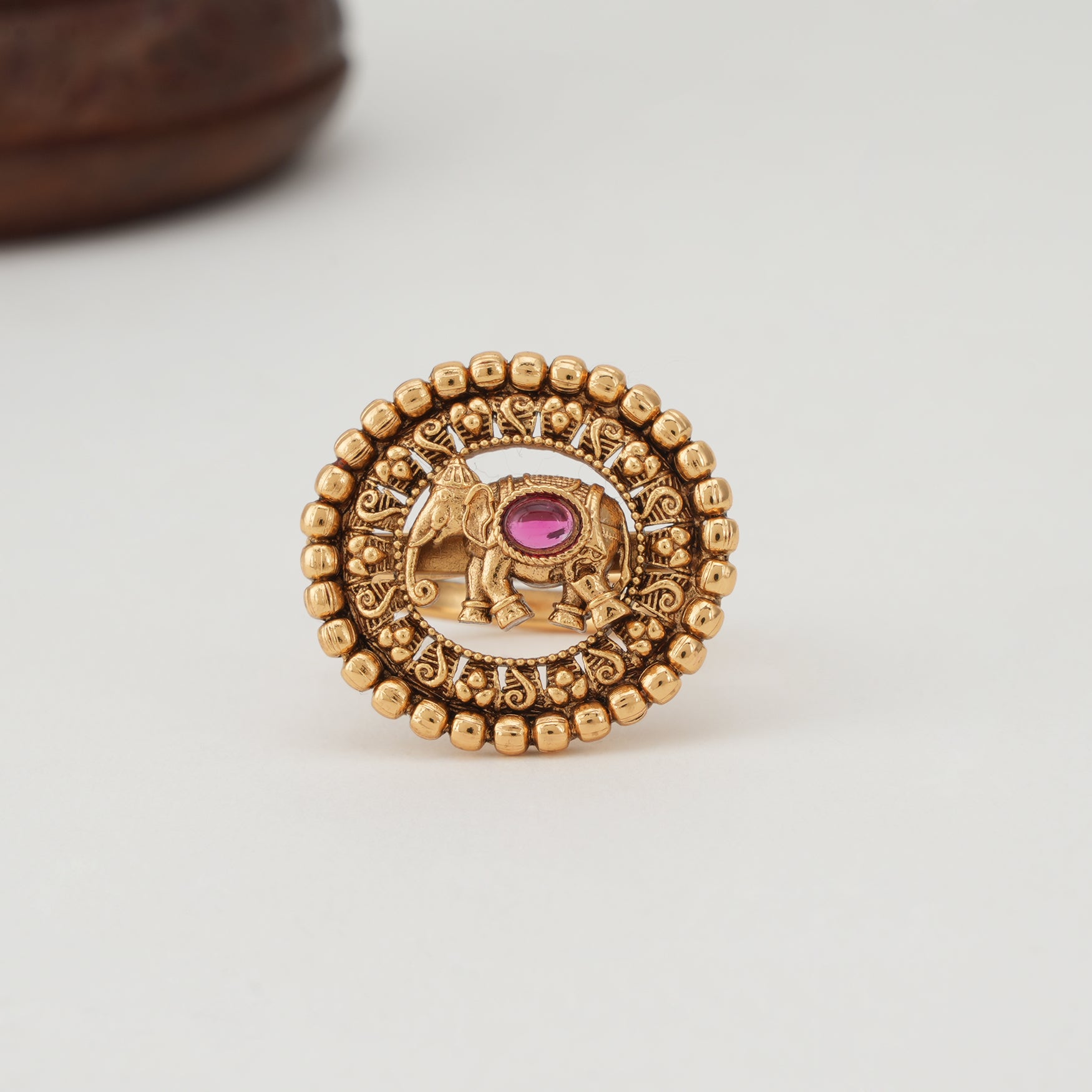Cute elephant gold ruby finger ring