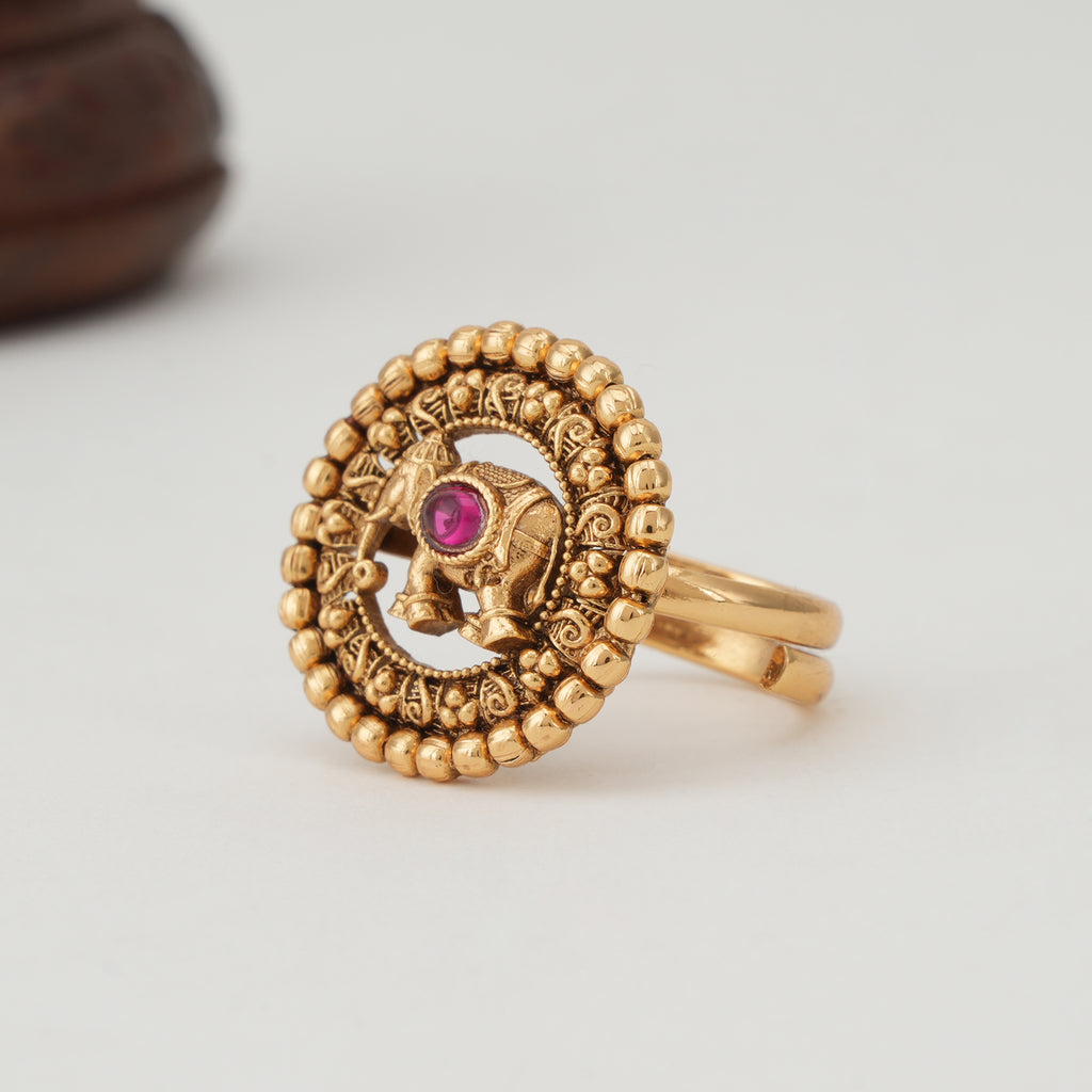Cute elephant gold ruby finger ring