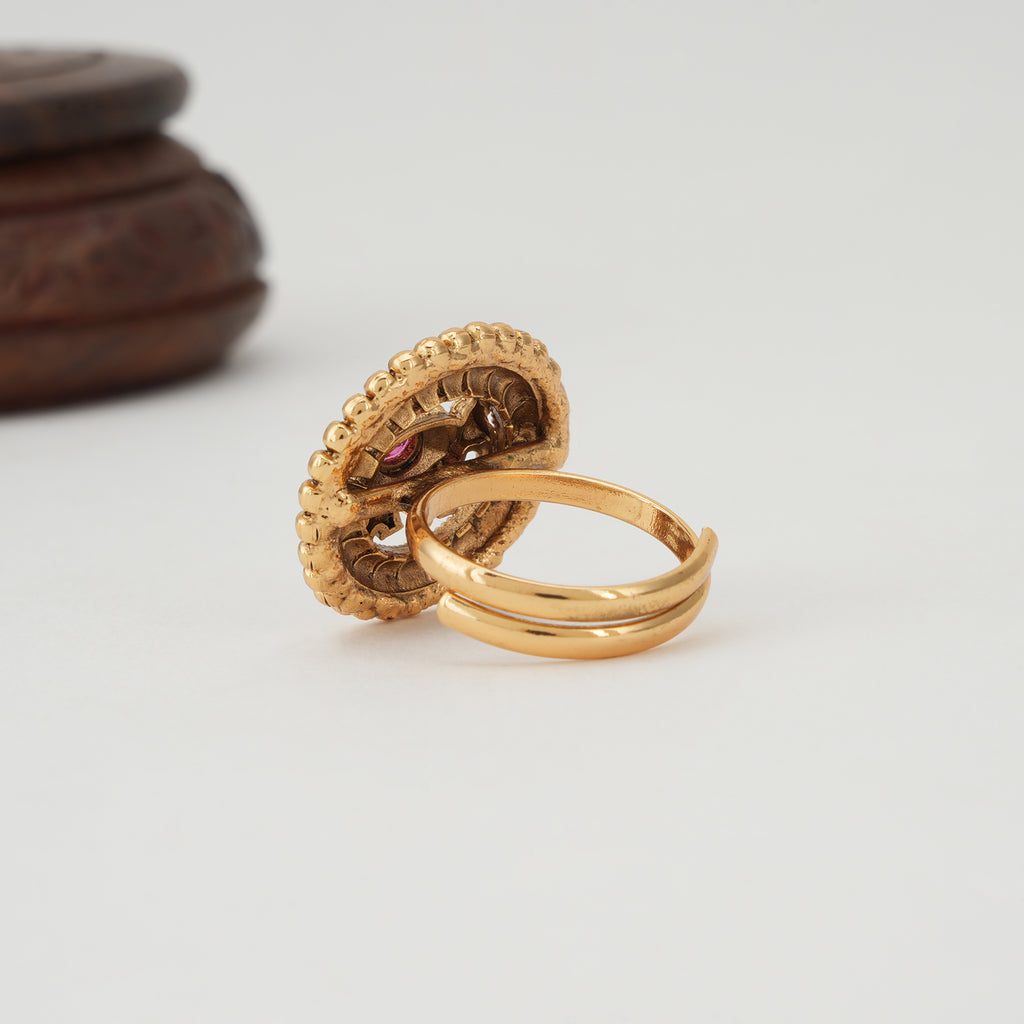 Cute elephant gold ruby finger ring