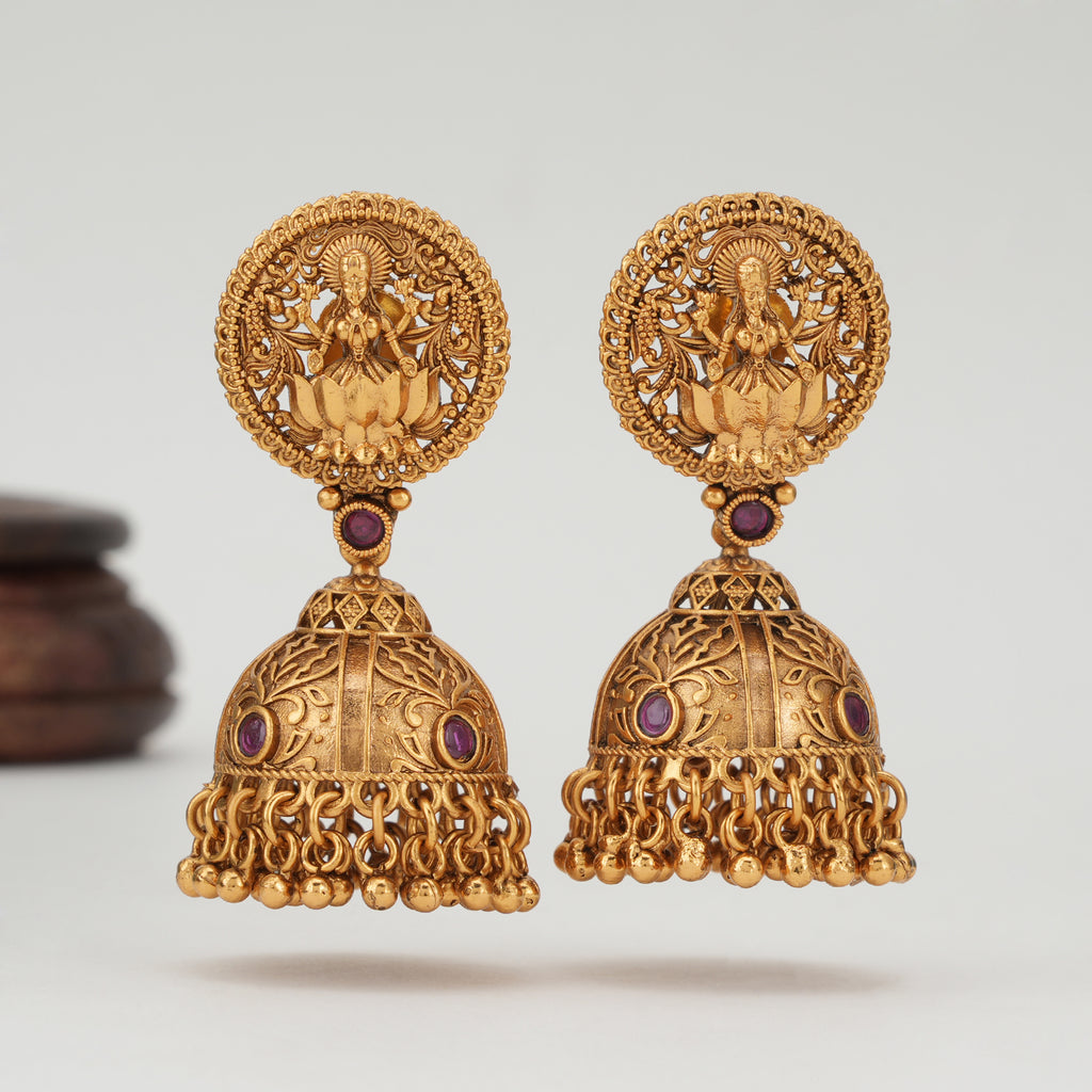 Gold maa lakshmi jhumka earring