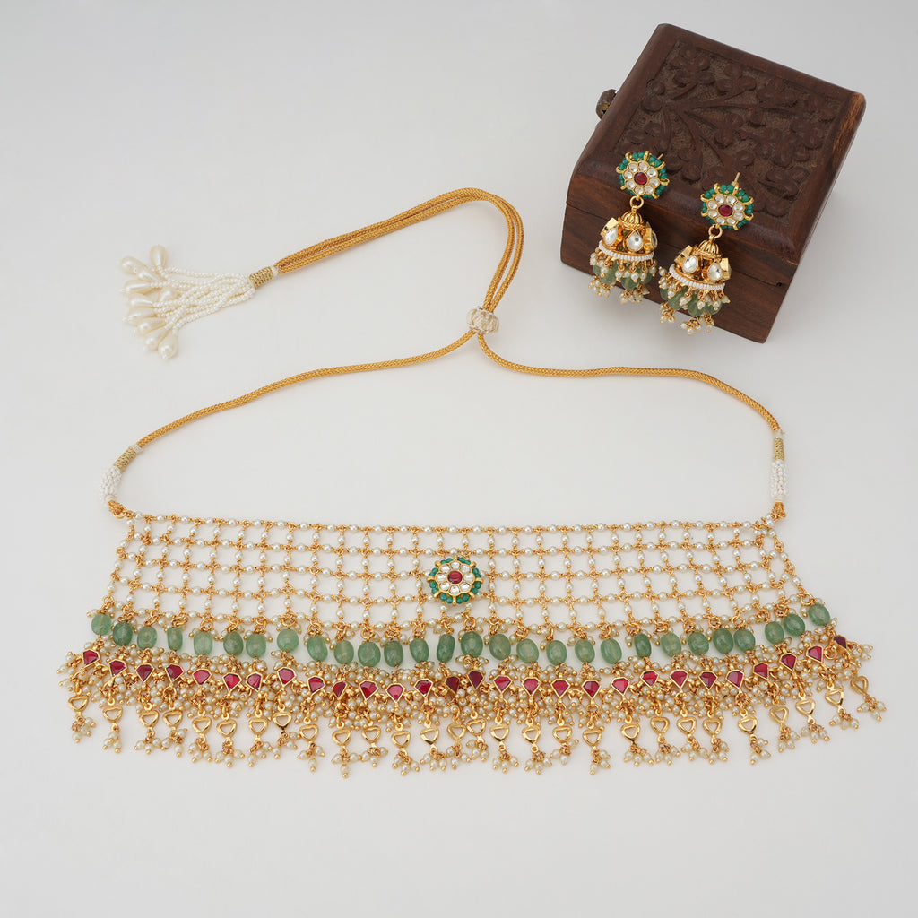 Stunning pearl pachi kundan gold necklace set