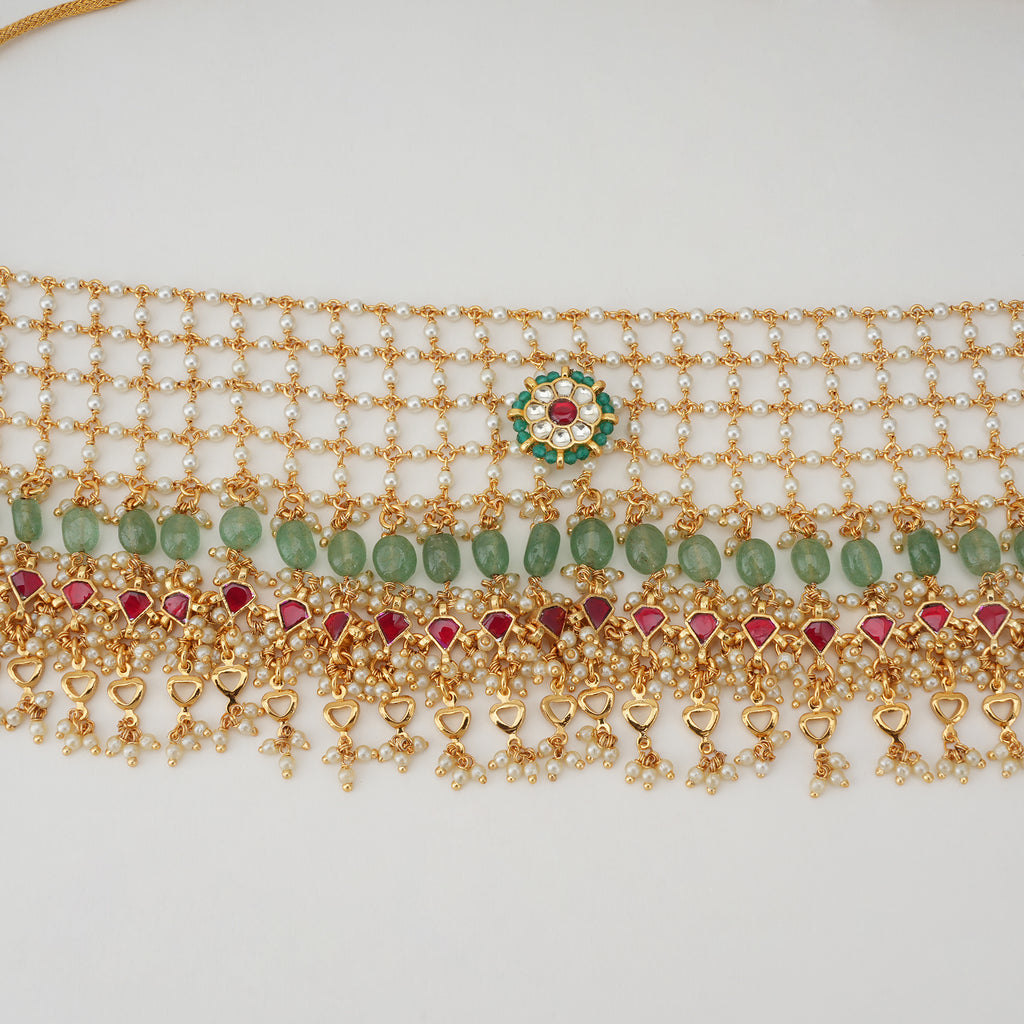 Stunning pearl pachi kundan gold necklace set