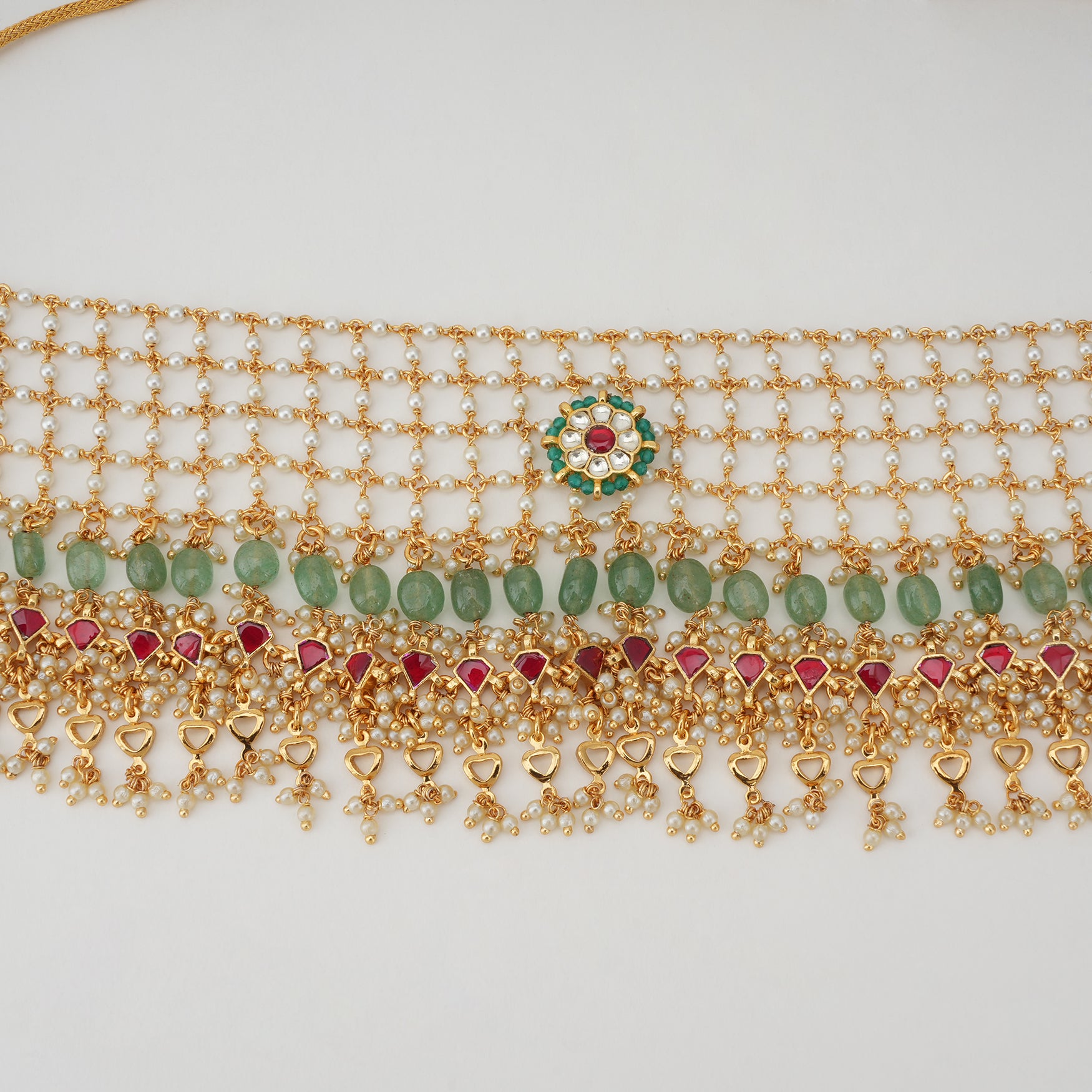 Stunning pearl pachi kundan gold necklace set
