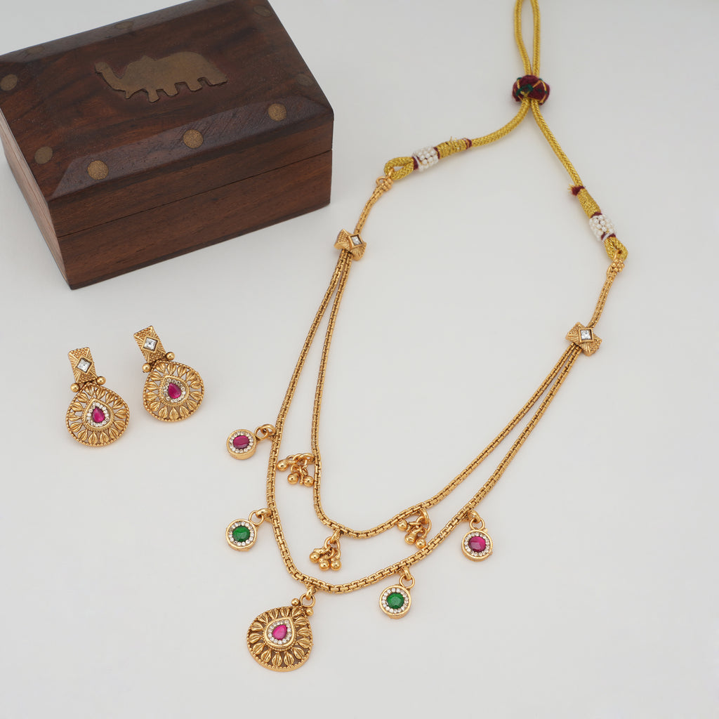Stunning long layer stone gold necklace set