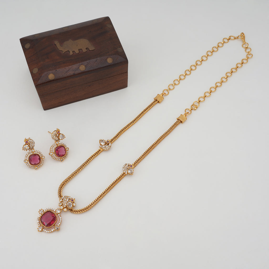 Ruby gold diamond pendant set