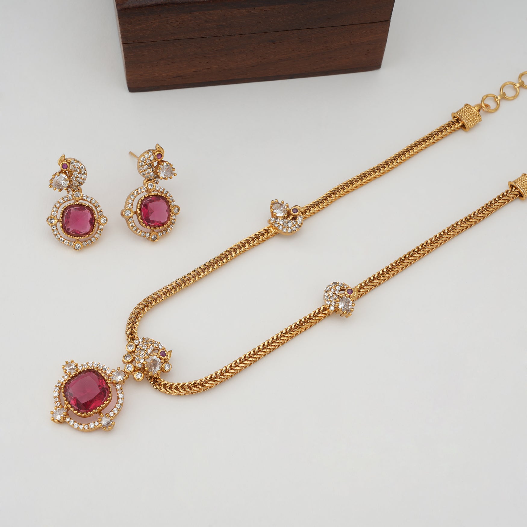 Ruby gold diamond pendant set