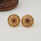 Cute filigree ruby stud gold earring