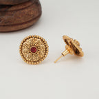 Cute filigree ruby stud gold earring
