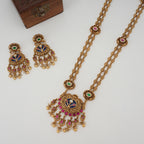 Long stunning meenakari stone gold necklace set