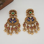 Long stunning meenakari stone gold necklace set