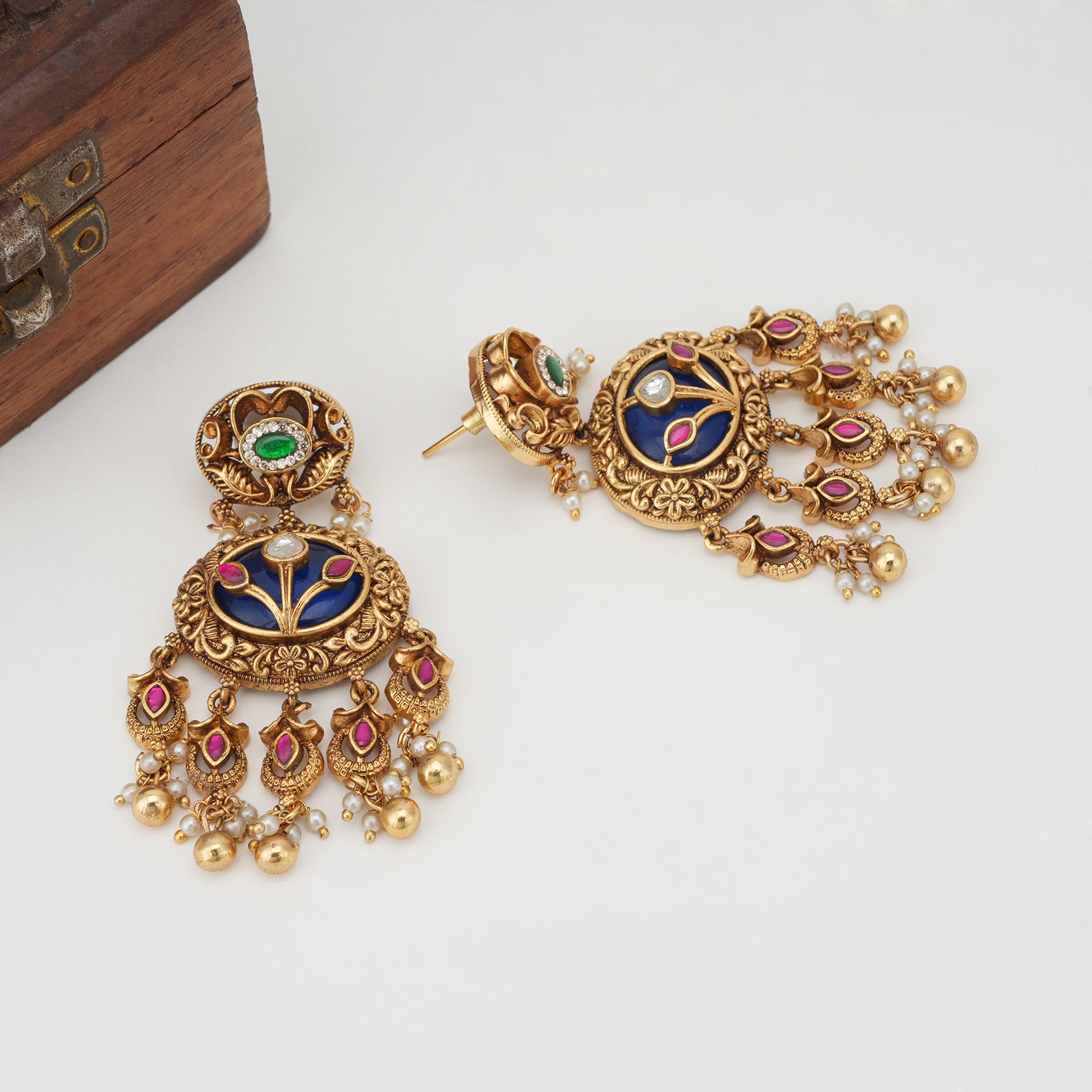 Long stunning meenakari stone gold necklace set