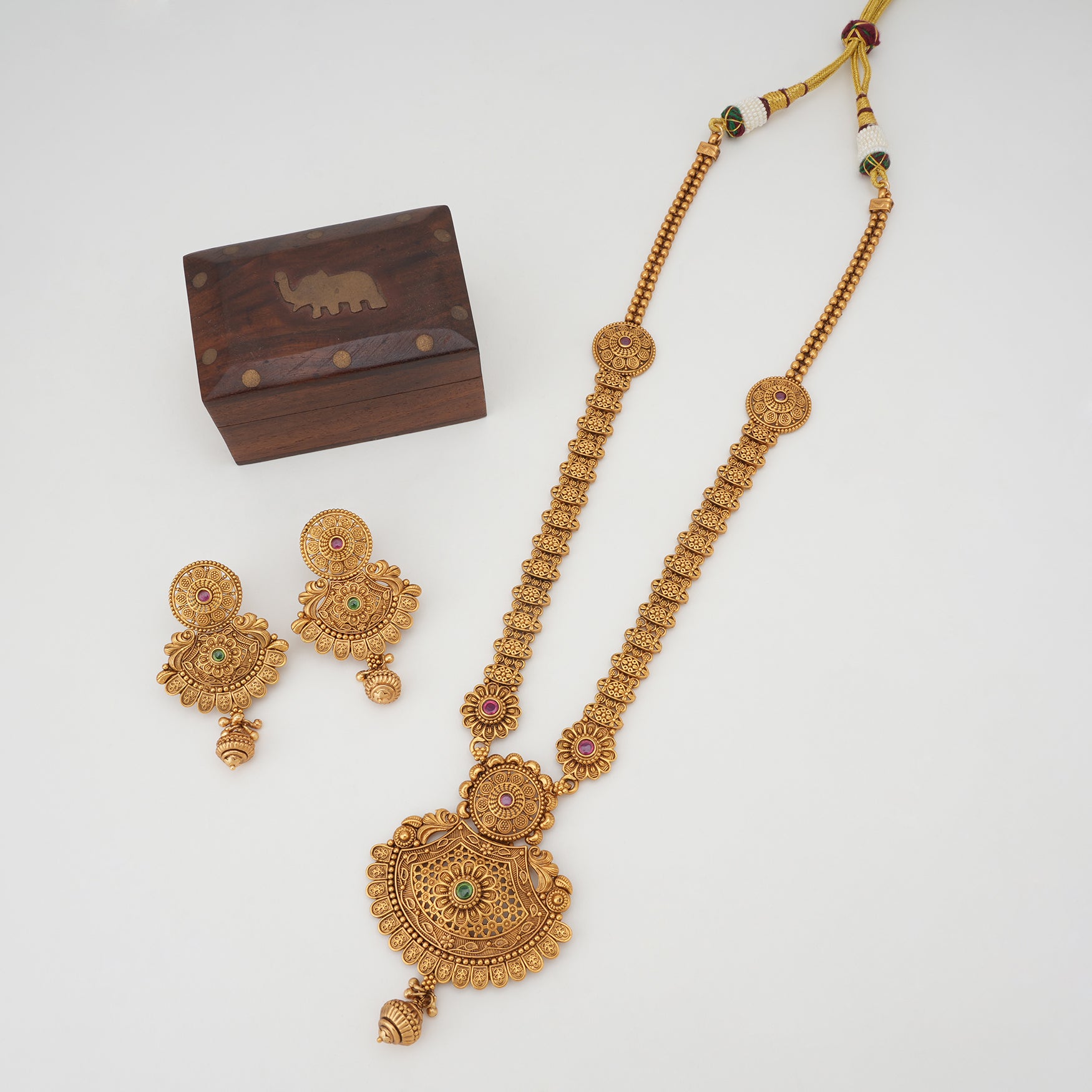 Beautiful long stone necklace set with earring