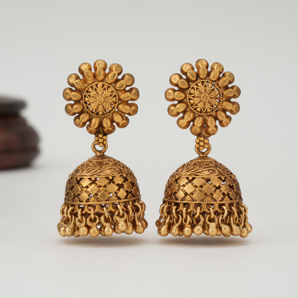 Stunning plain antique gold jhumka earring