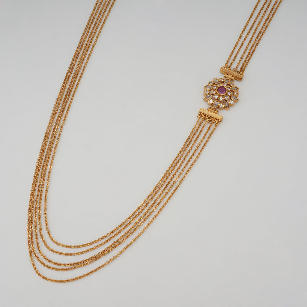 Beautful side brooch  gold chain necklace set