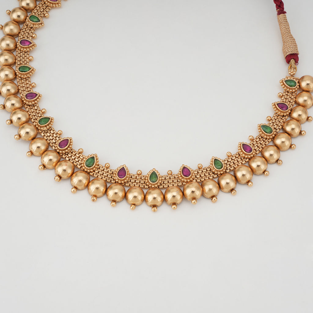 Stunning stone ball gold necklace set