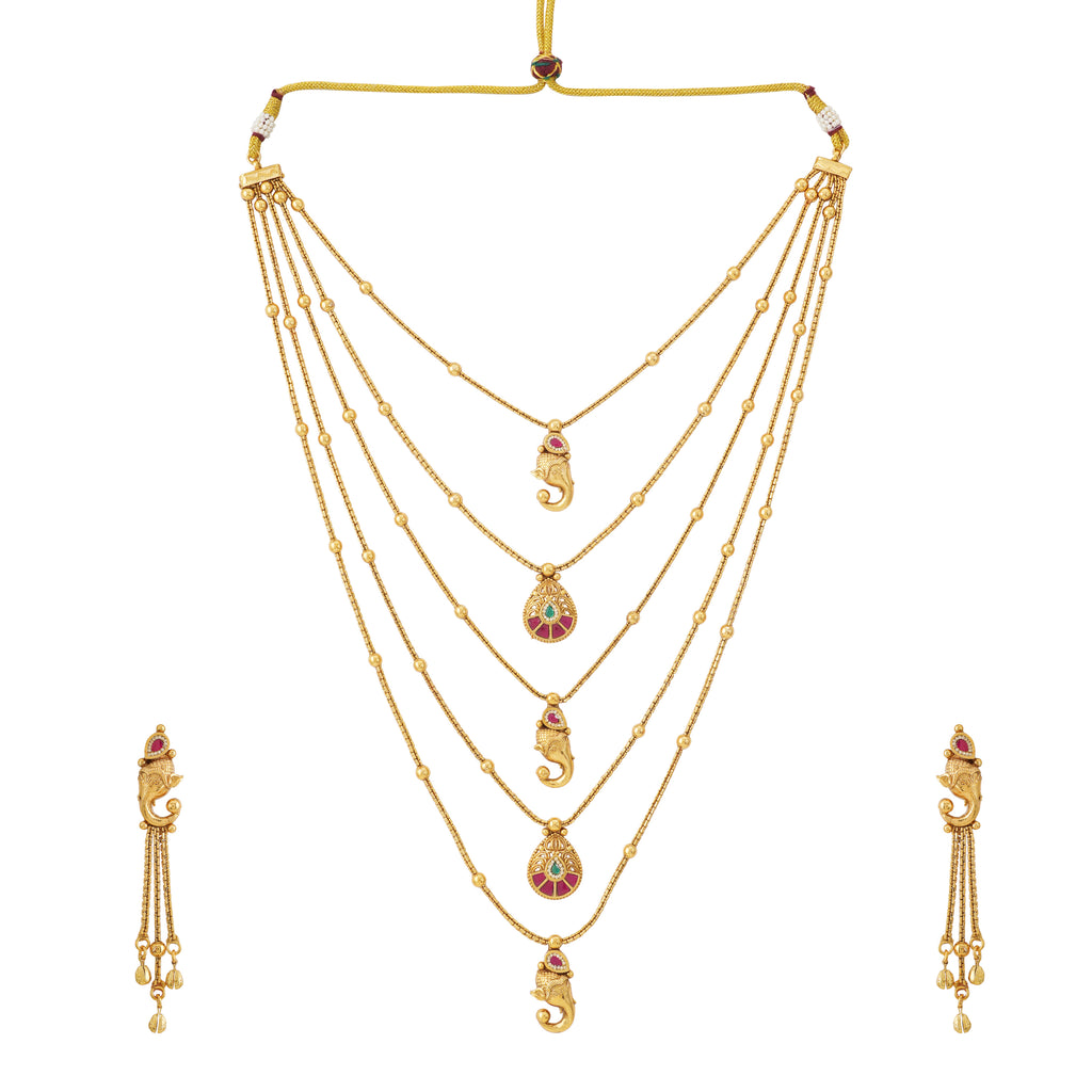 Stunning long antique gold ganesh necklace set