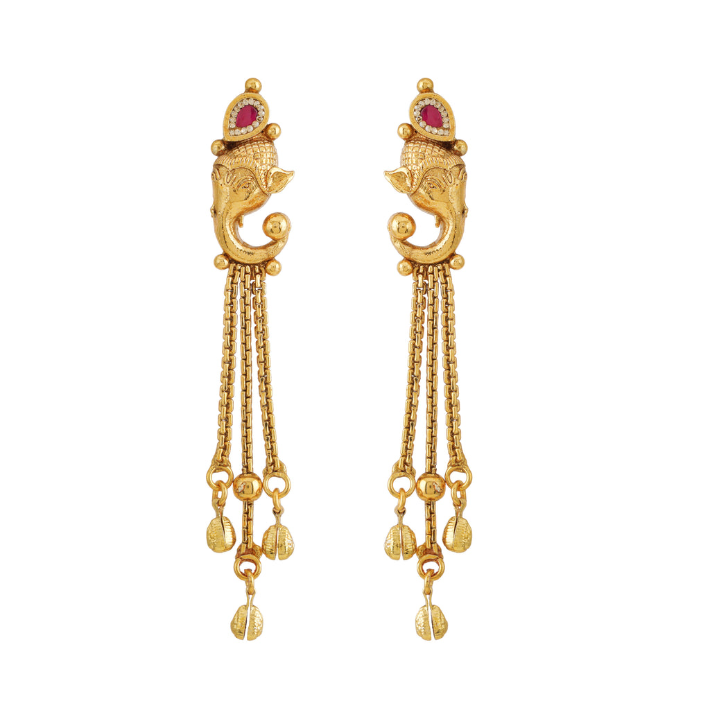 Stunning long antique gold ganesh necklace set