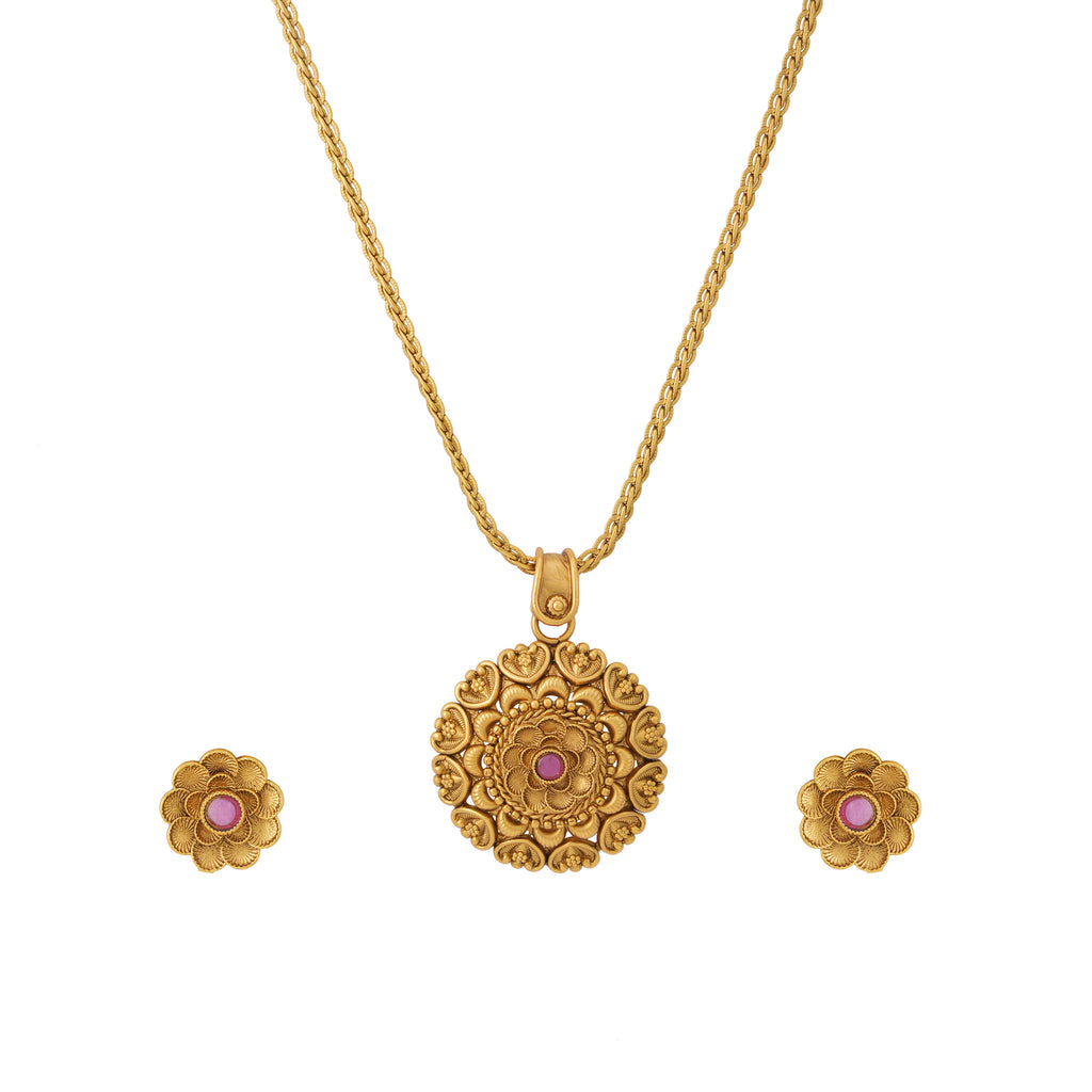 Beautiful Antique floral stone pendant set