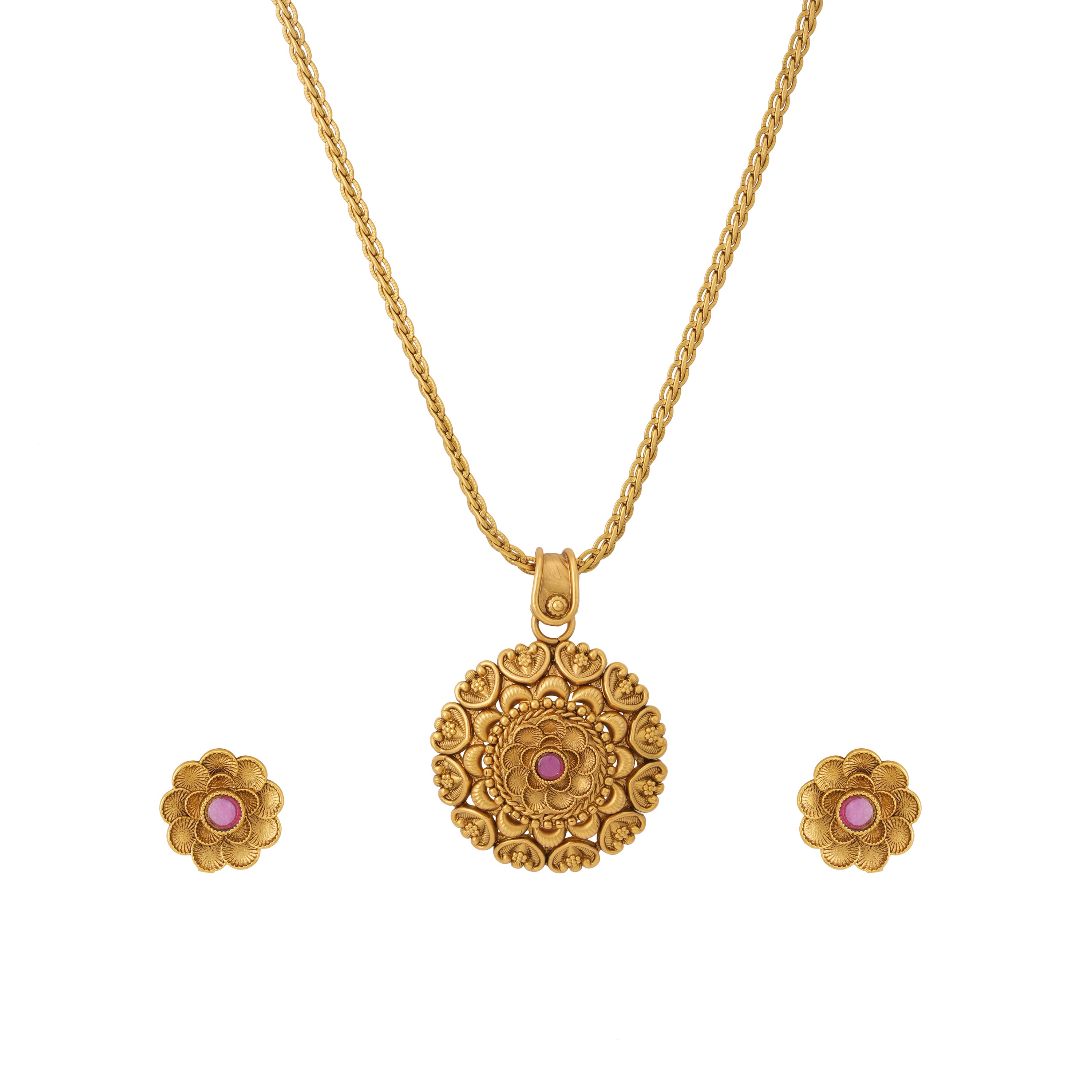 Beautiful Antique floral stone pendant set