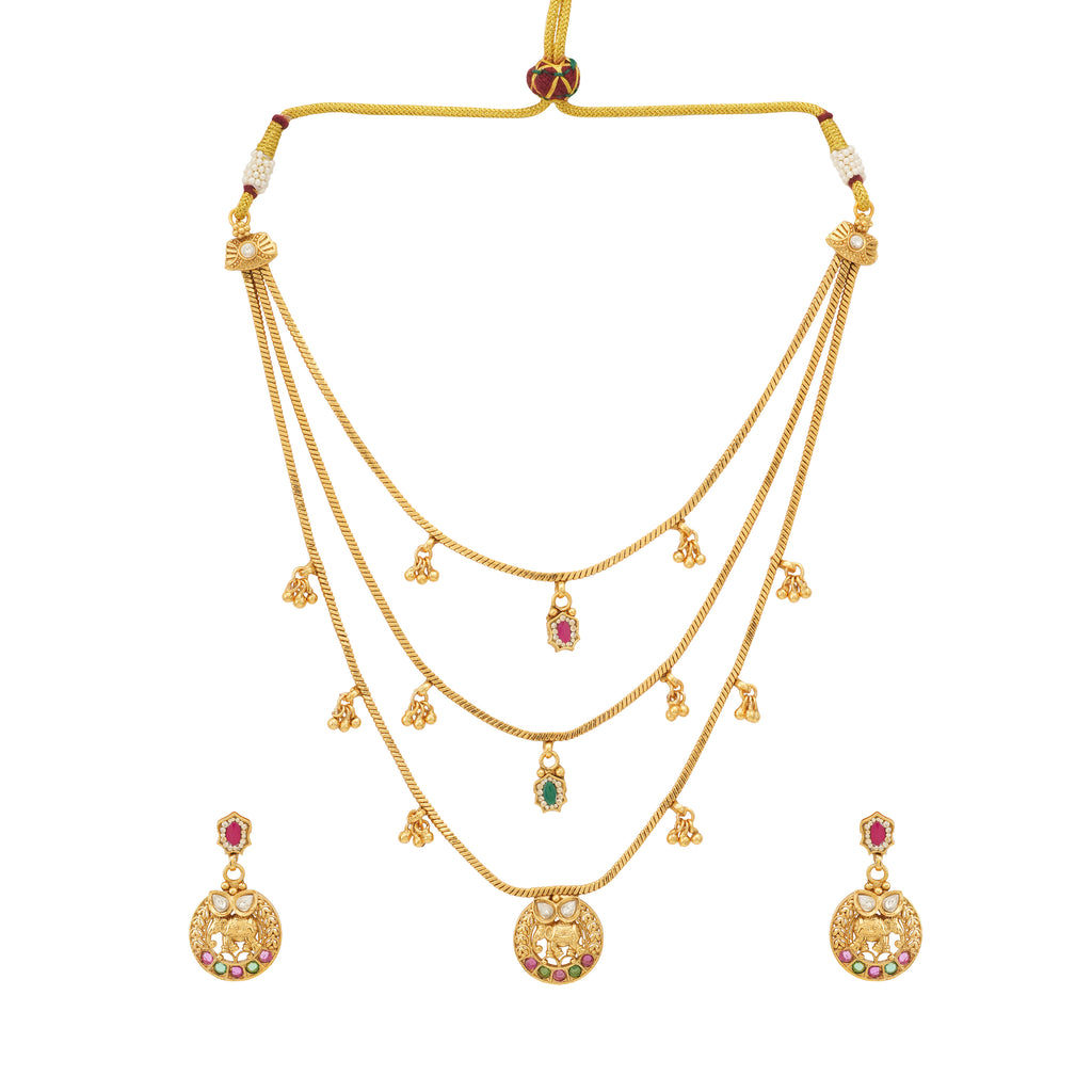 Stunning antique gold stone elephant necklace set