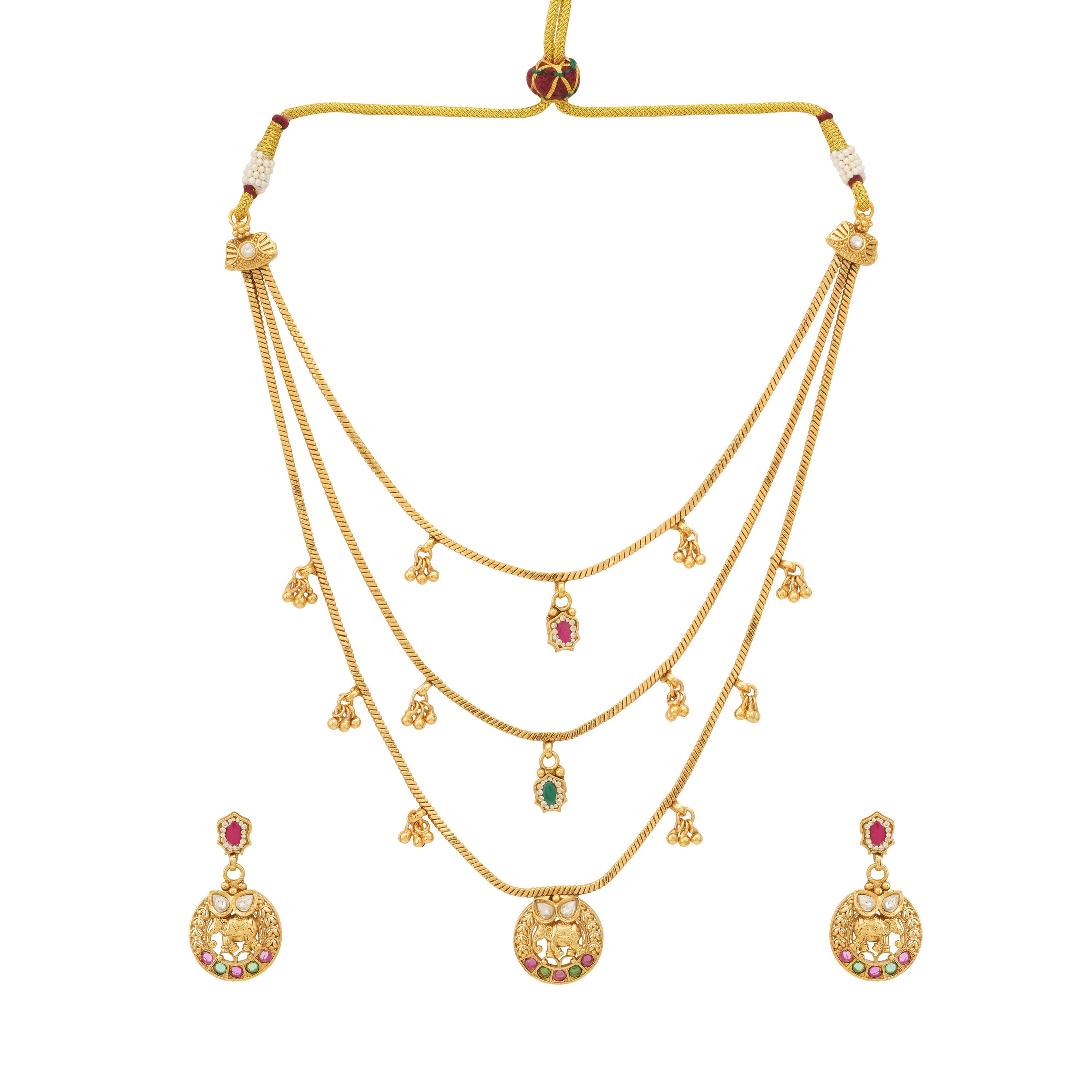 Stunning antique gold stone elephant necklace set