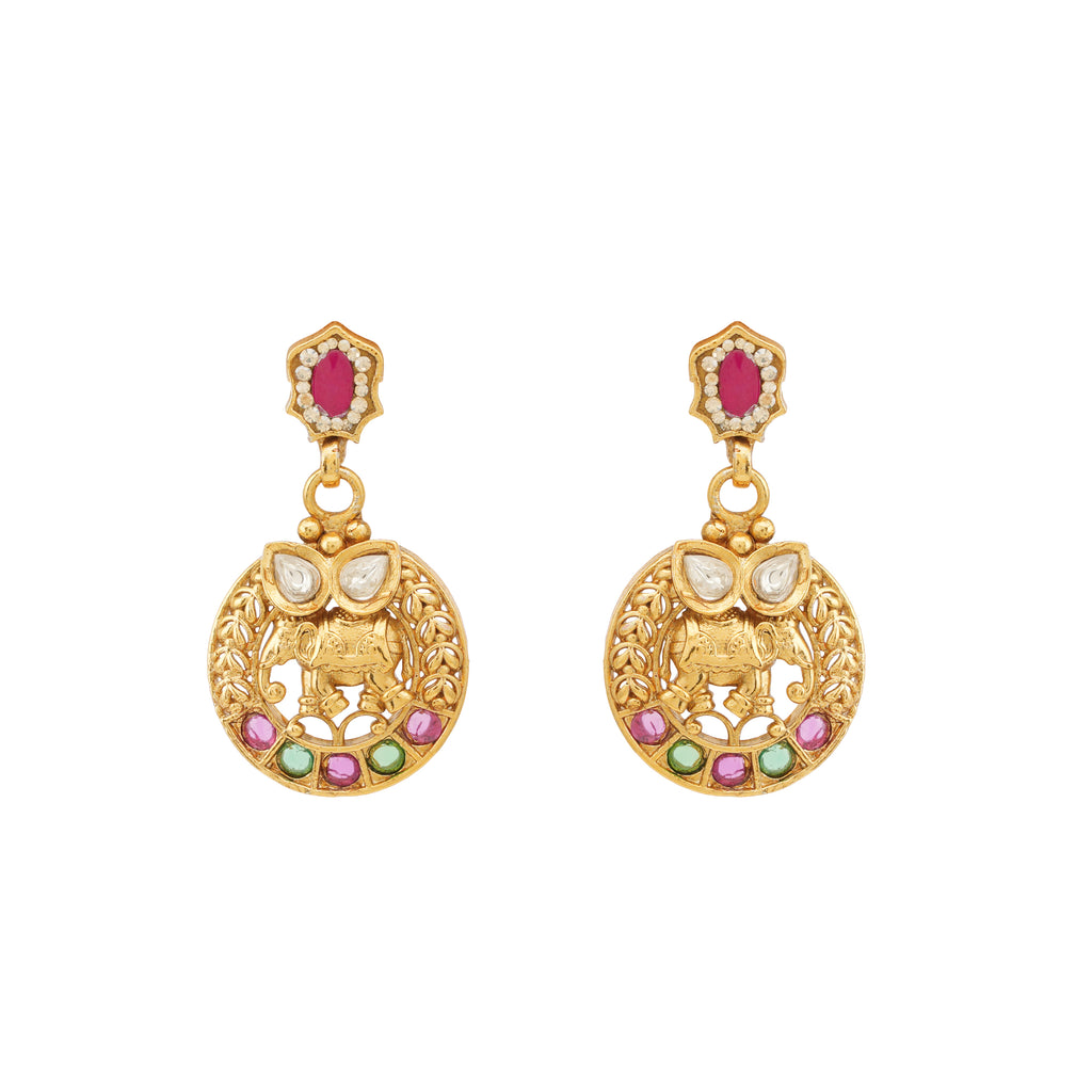 Stunning antique gold stone elephant necklace set