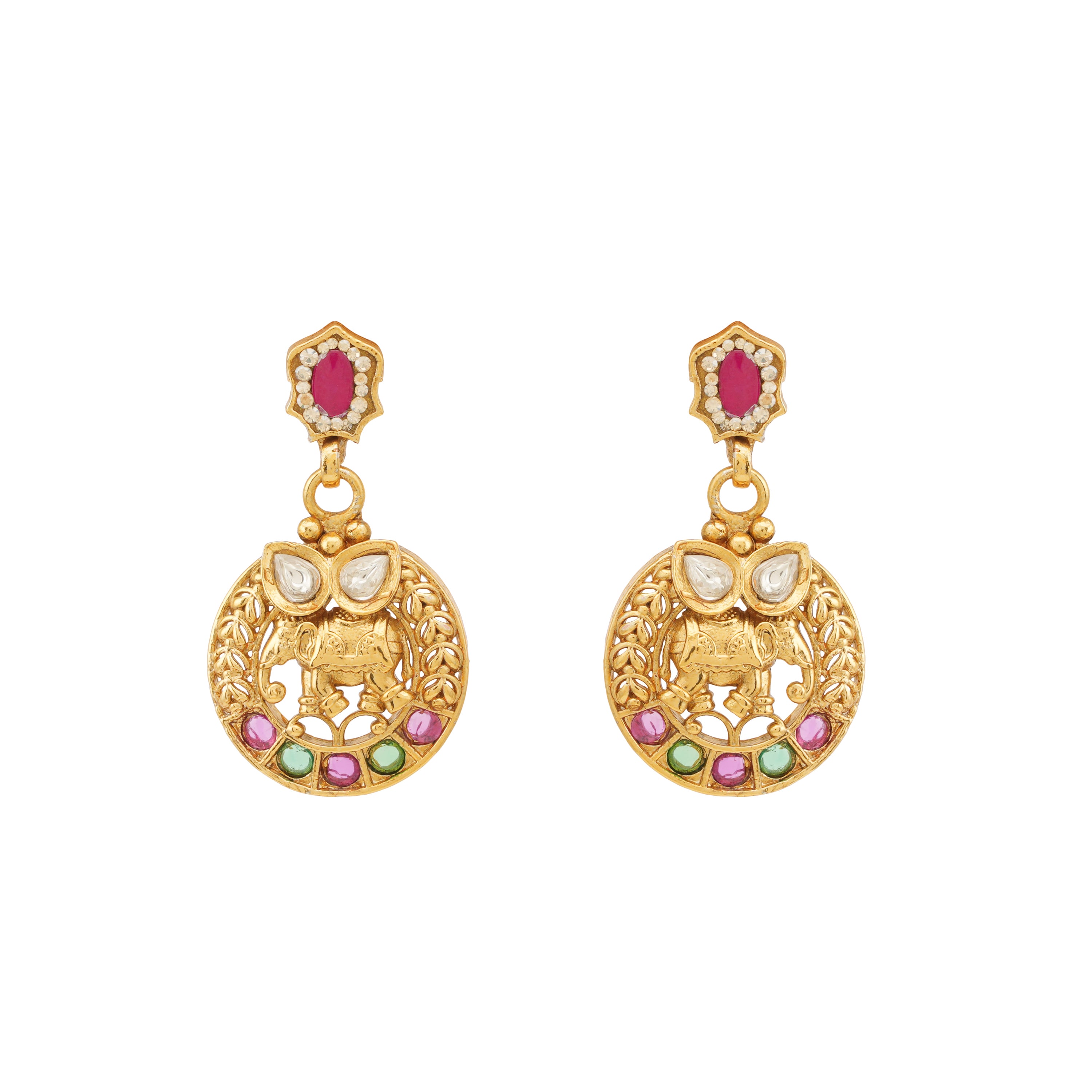 Stunning antique gold stone elephant necklace set