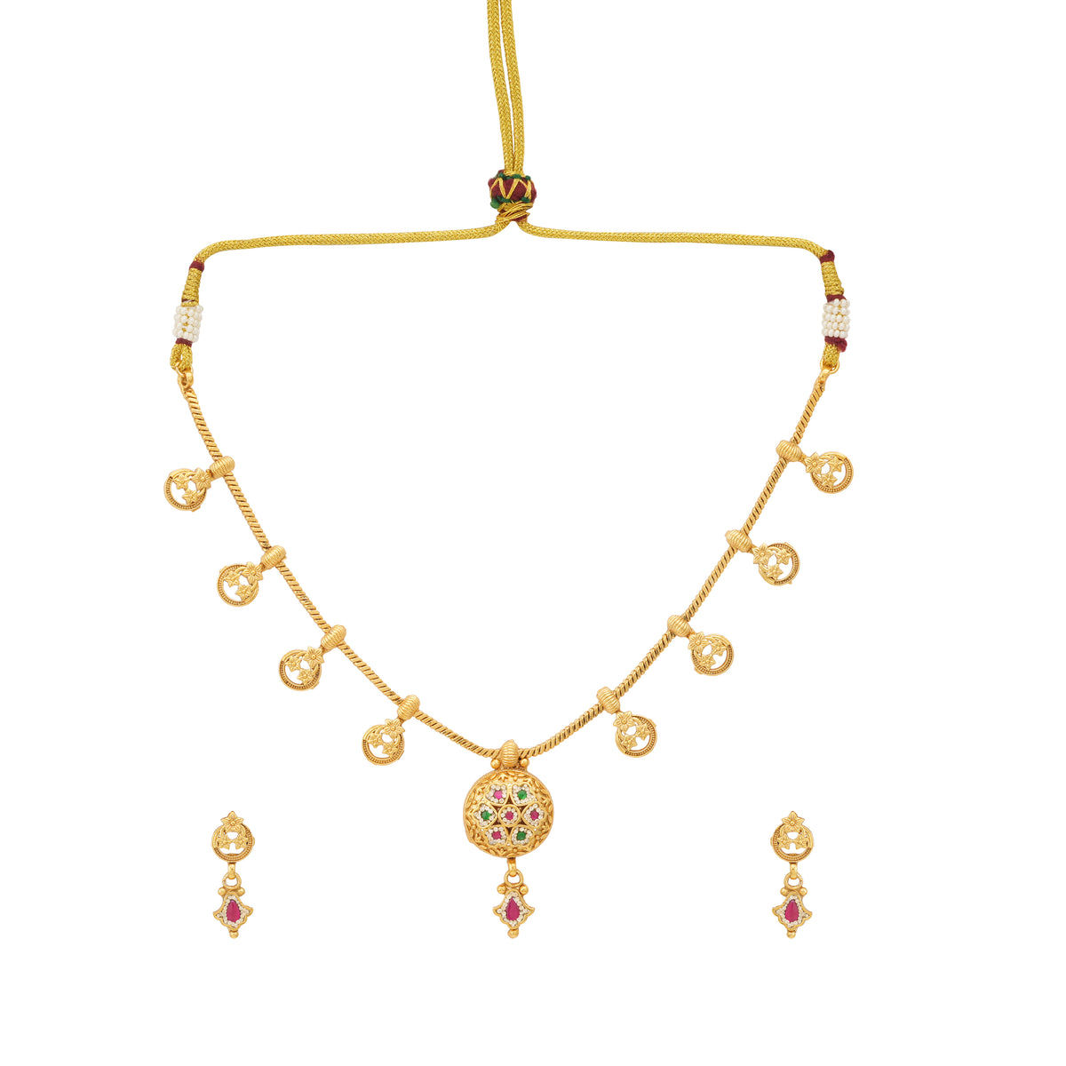 Sleek antique gold necklace set