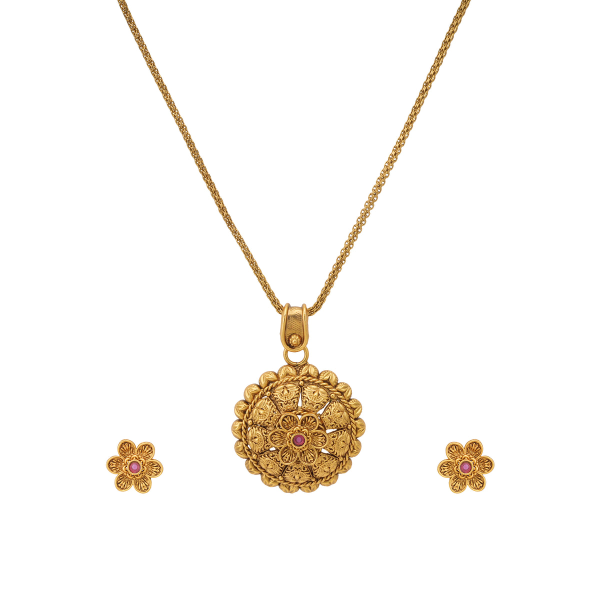 Stunning antique gold stone pendant set