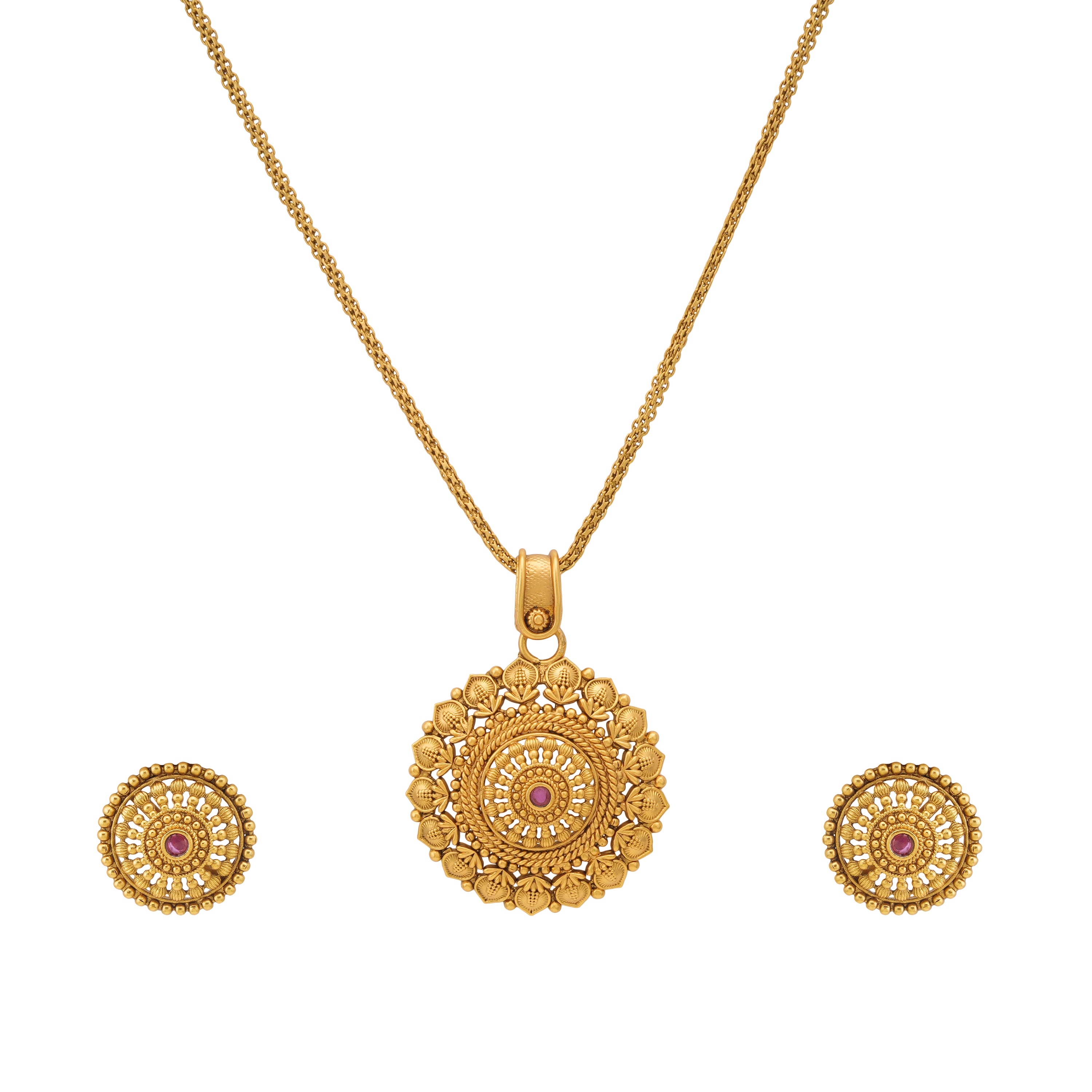 Beautiful floral antique gold pendant set