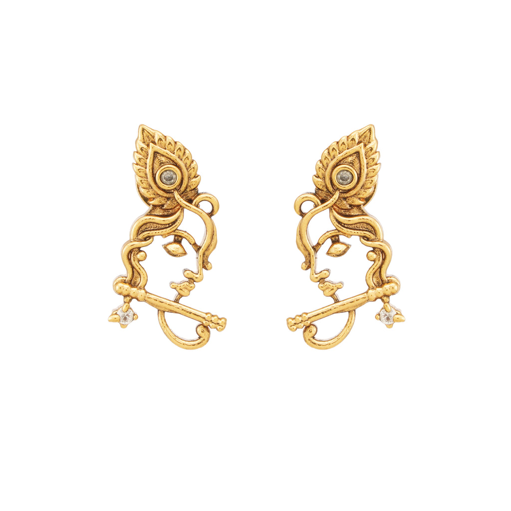 Stunning antique gold krishna stud earring
