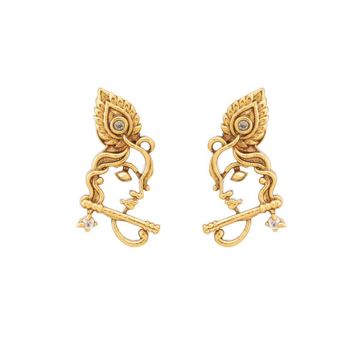 Stunning antique gold krishna stud earring