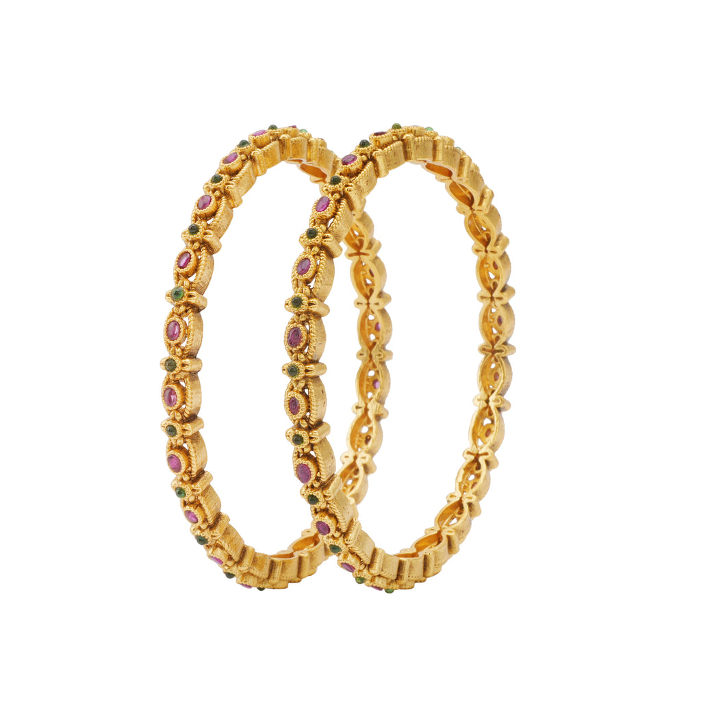 Sleek antique gold stone bangle set
