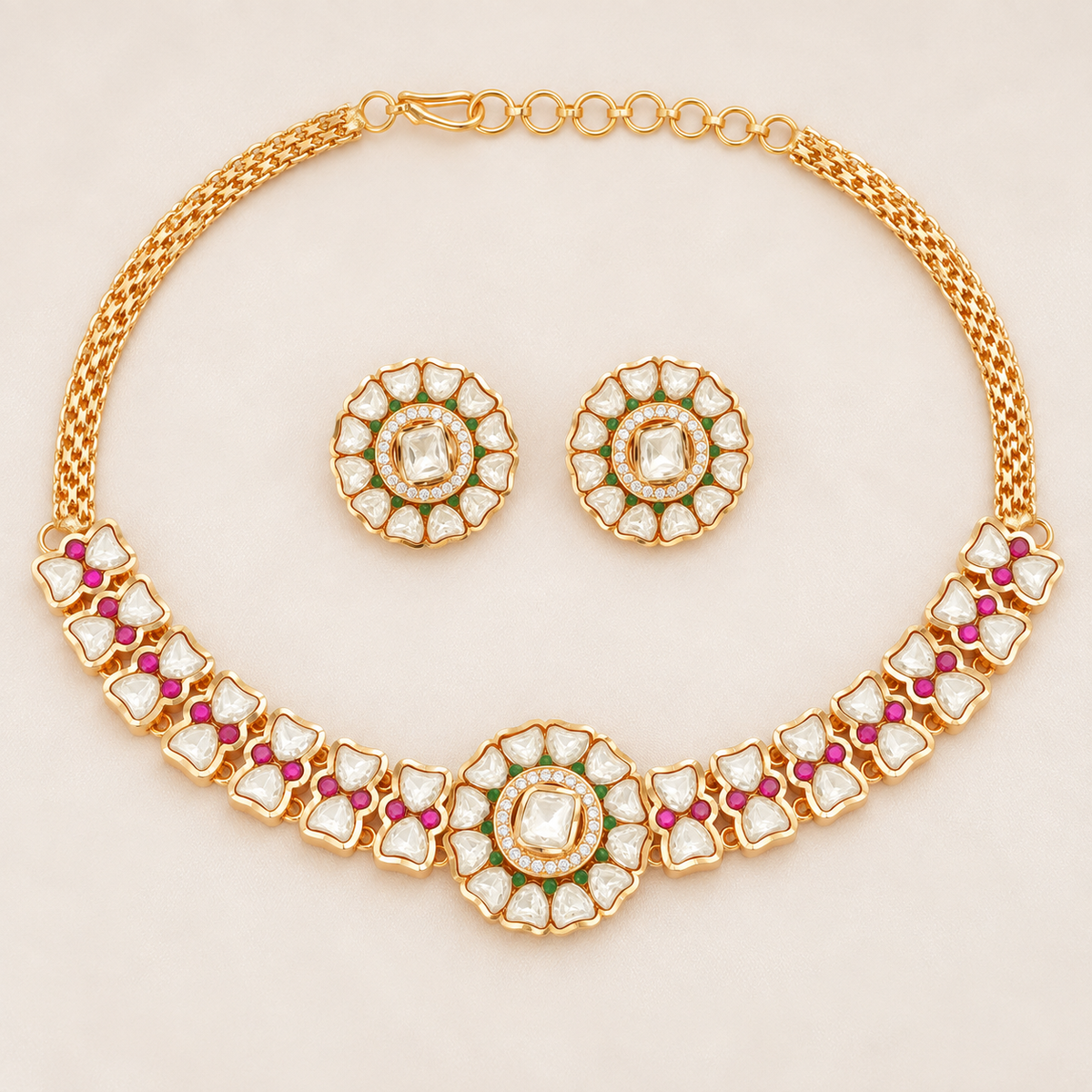 Floral Kundan Choker Necklace Set with Earrings