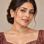 Floral Kundan Choker Necklace Set with Earrings