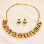 Gold Ruby Green Kundan Necklace Set