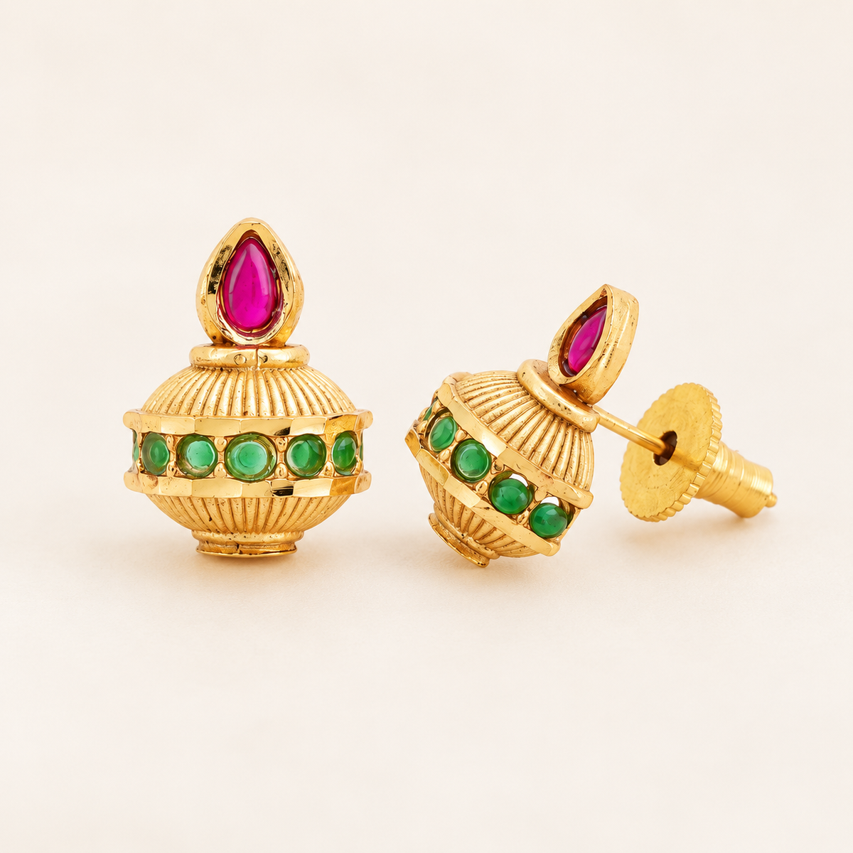 Gold Ruby Green Kundan Necklace Set