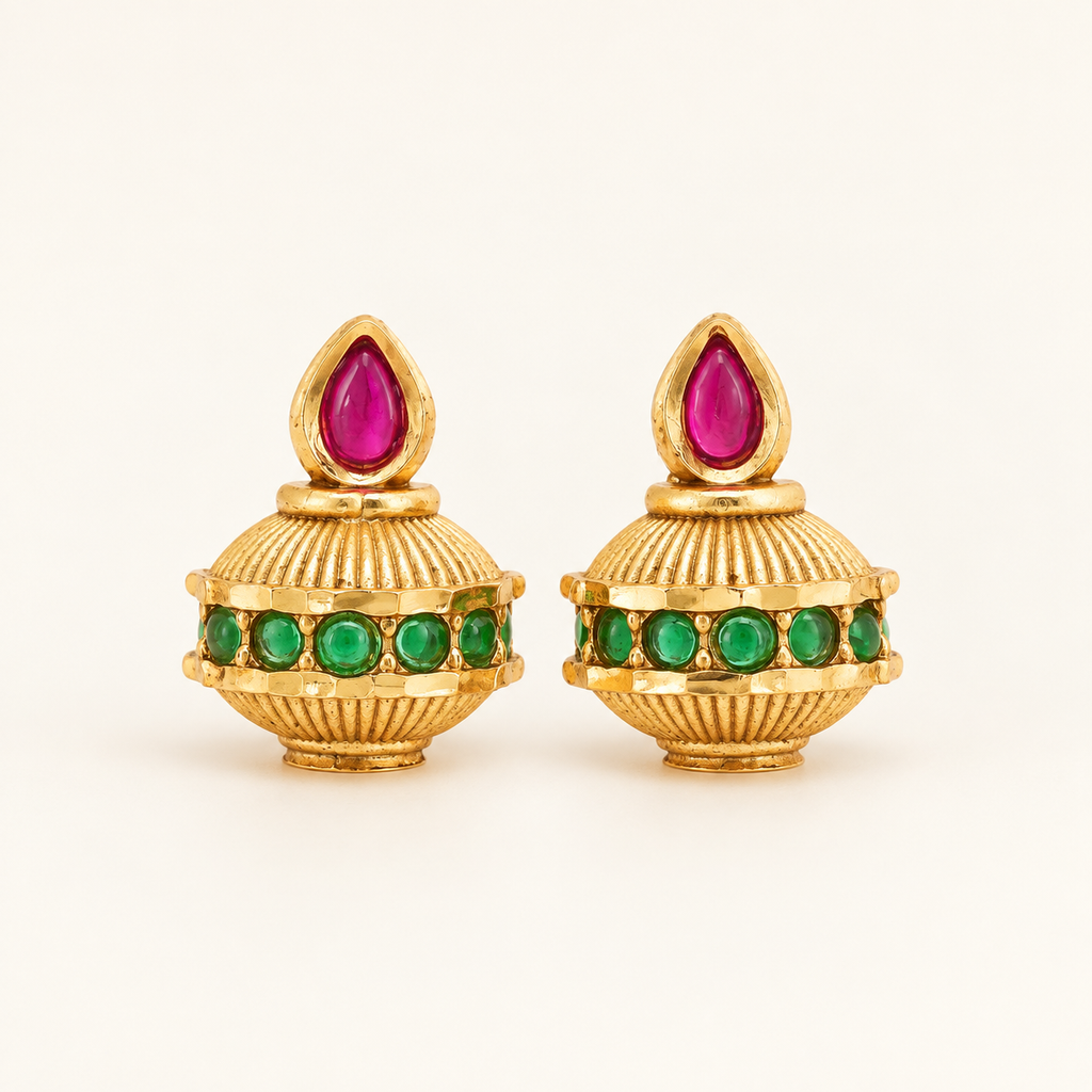 Gold Ruby Green Kundan Necklace Set