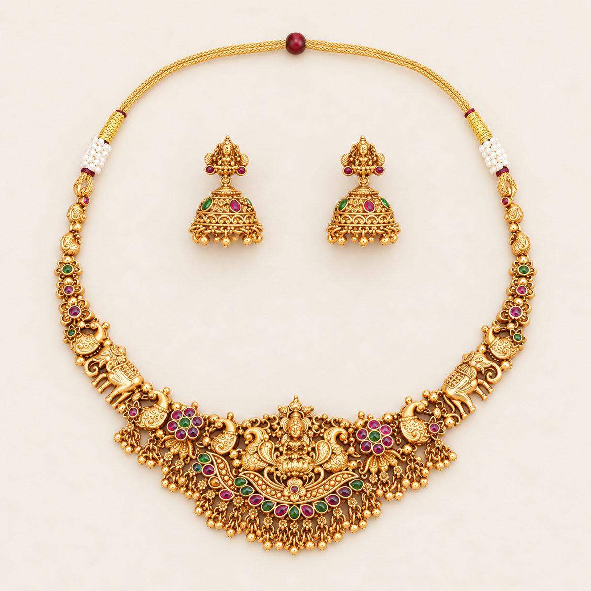 Stunning antique gold maa lakshmi necklace set