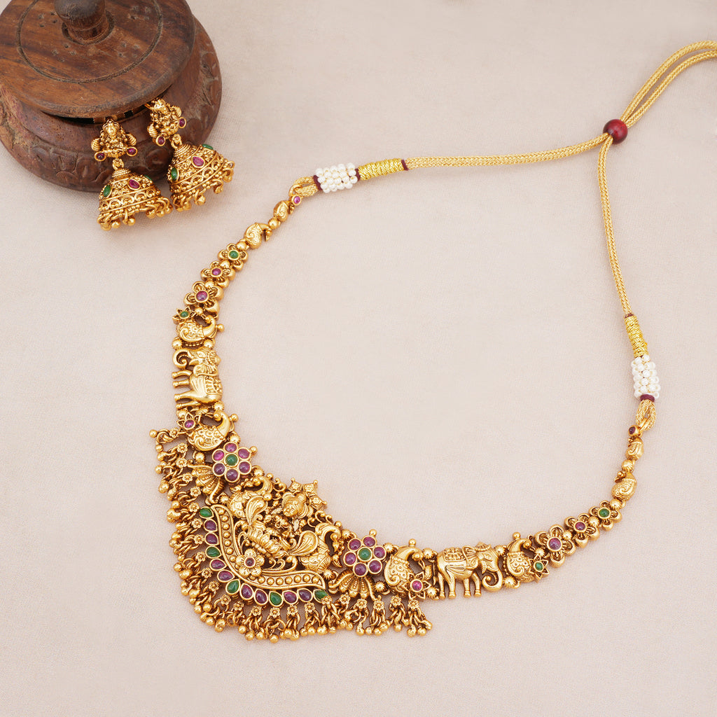 Stunning antique gold maa lakshmi necklace set