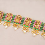 Stunning multicolor antique gold maa lakshmi necklace set