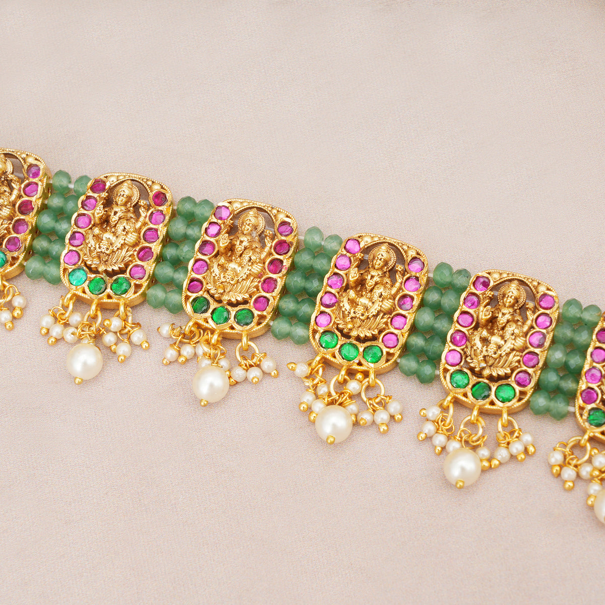 Stunning multicolor antique gold maa lakshmi necklace set