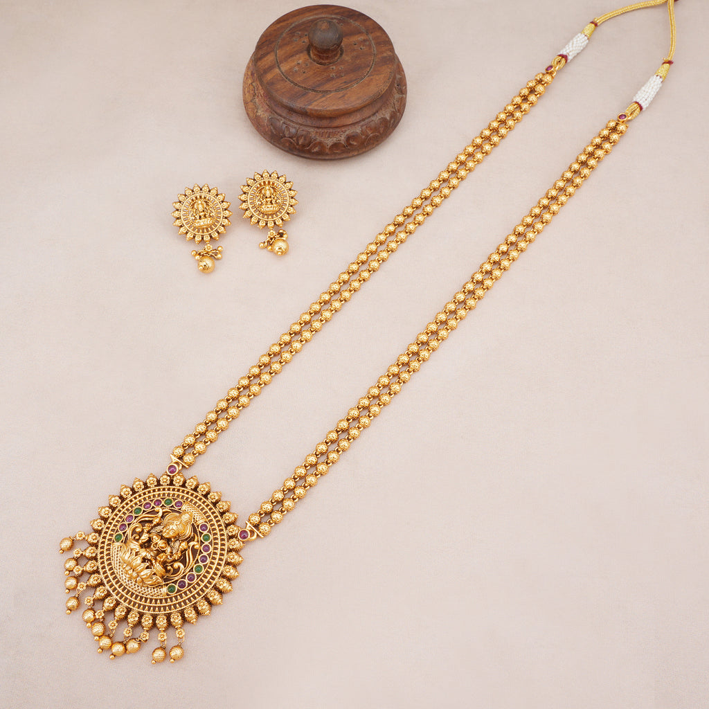 Beautiful maa lakshmi long antique gold necklace