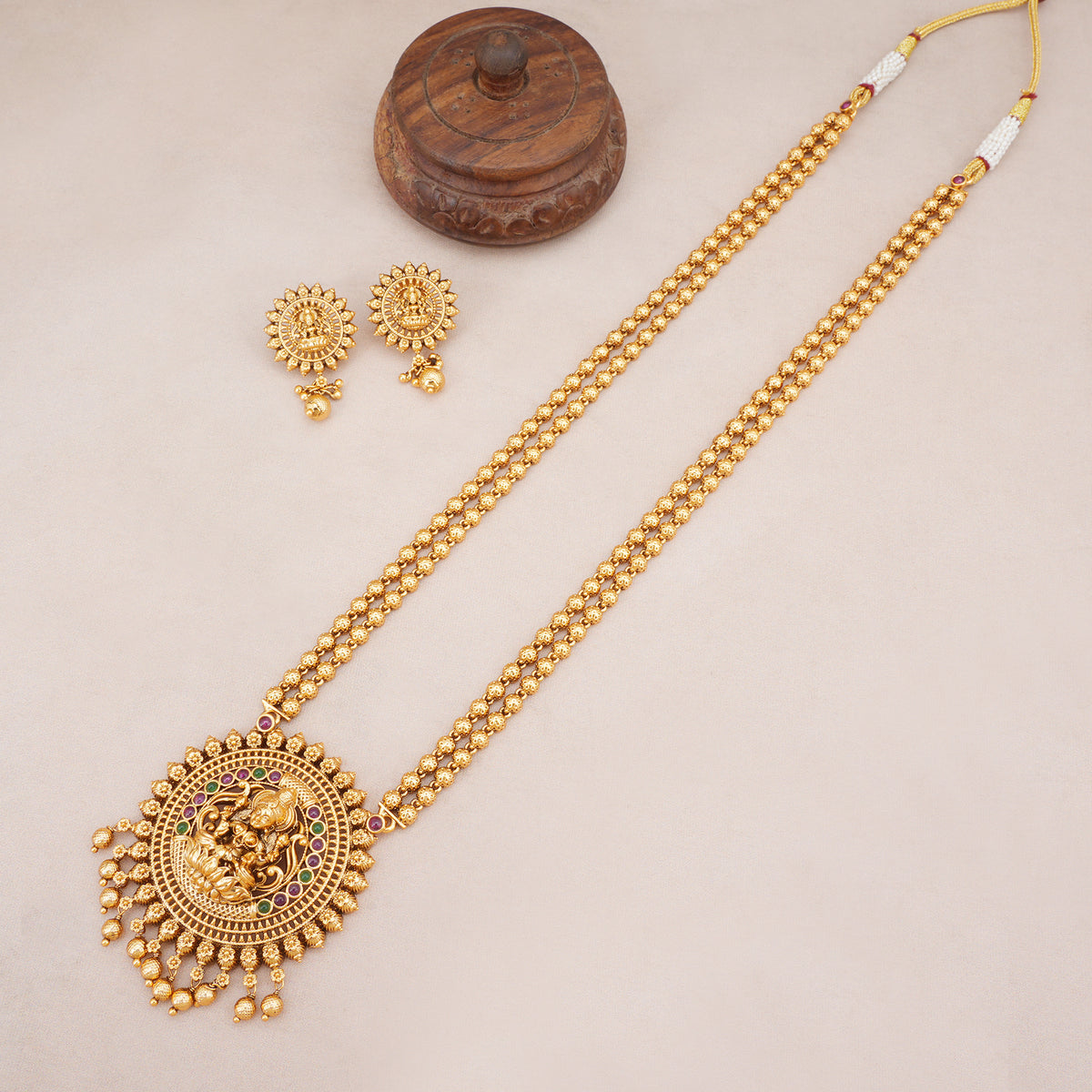 Beautiful maa lakshmi long antique gold necklace
