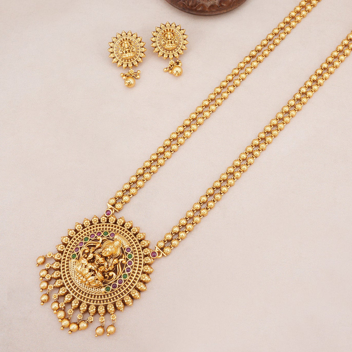 Beautiful maa lakshmi long antique gold necklace