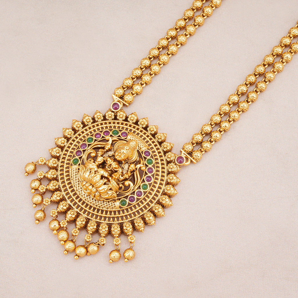 Beautiful maa lakshmi long antique gold necklace