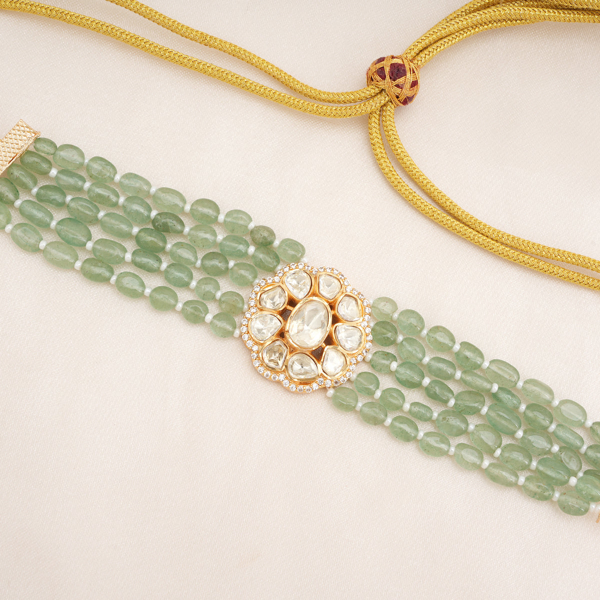 Green beaded kundan choker necklace set