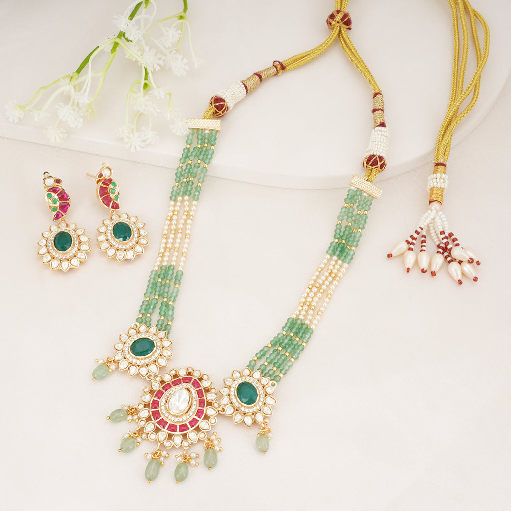 Emerald Beaded Kundan Necklace Set